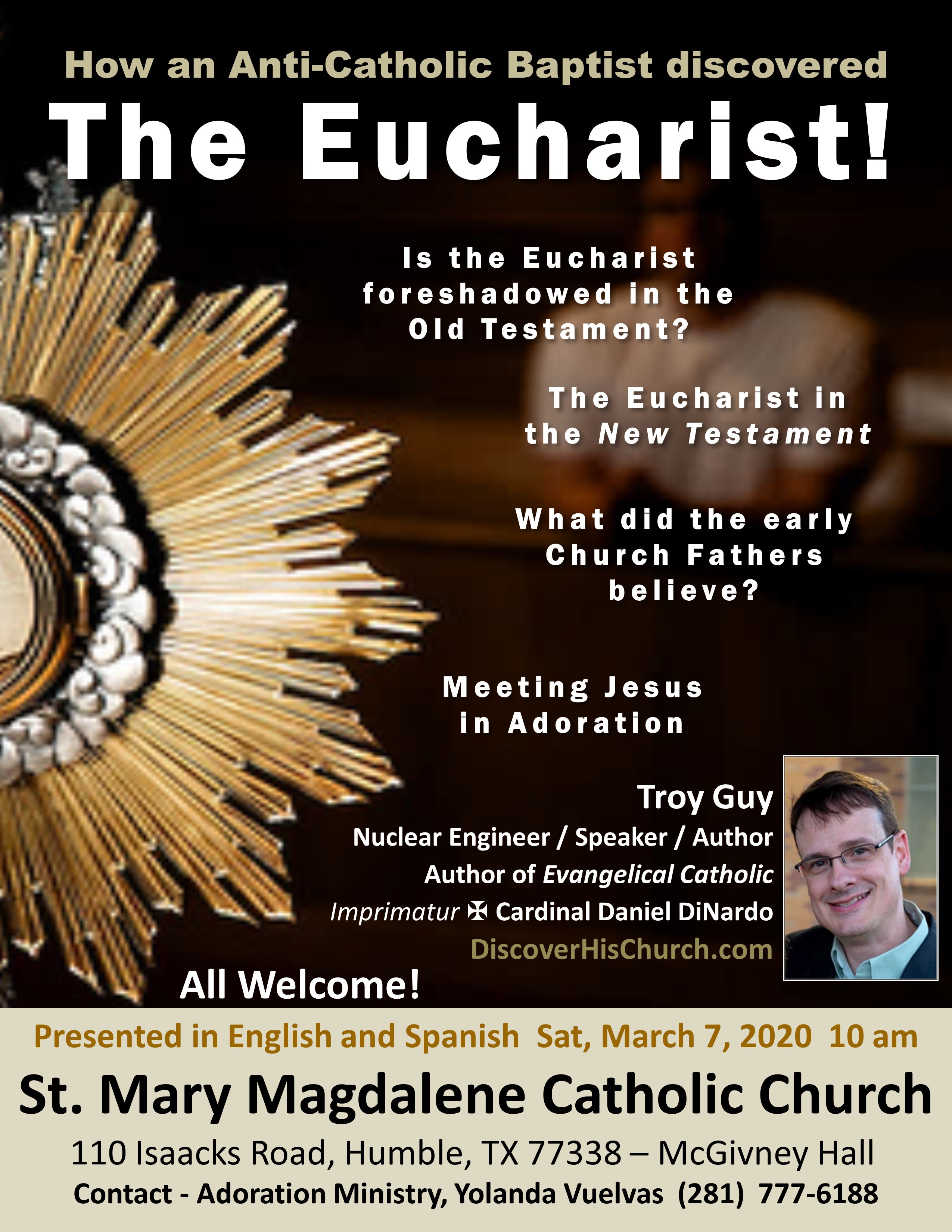 Upcoming Event! “How an anti-Catholic Baptist Discovered the Eucharist” – March 7, 2020